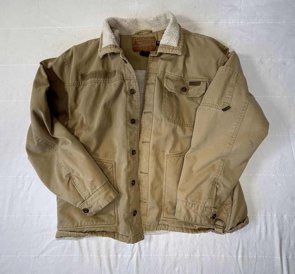 Plugg jeans Workwear Barn/Chore Jacket Sherpa Lined Cotton Button Up Size XL